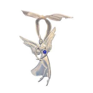 Birthstone Pewter Angel BROOCH PIN Ornament Pendant September Sapphire Crystal